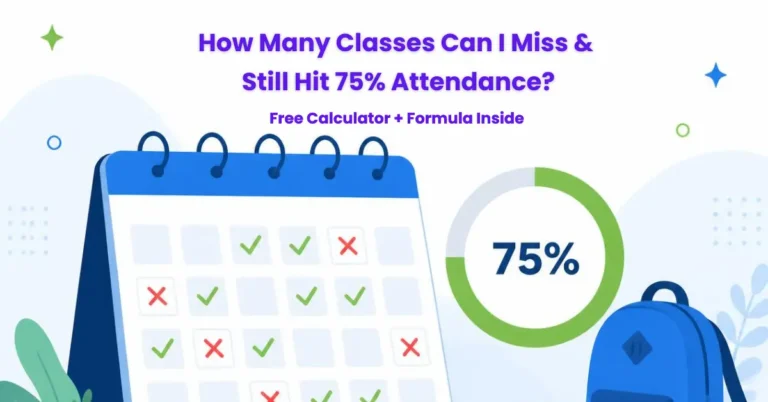 Illustration of a calendar with checked and crossed-out days next to a 75% progress gauge, representing how many classes you can miss and still meet attendance requirements
