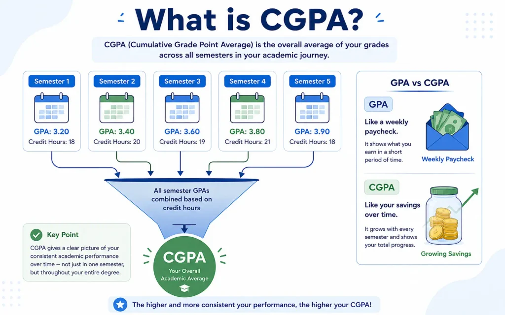 Infographic explaining CGPA calculation across multiple semesters