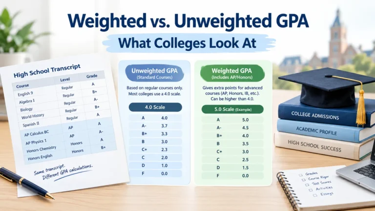 Weighted and unweighted GPA comparison showing example grade-point scales